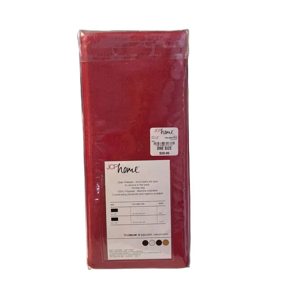 JC PENNEY Home Casual Solid Fabric Tablecloth Rectangle 60x102 Red Wrinkle Free